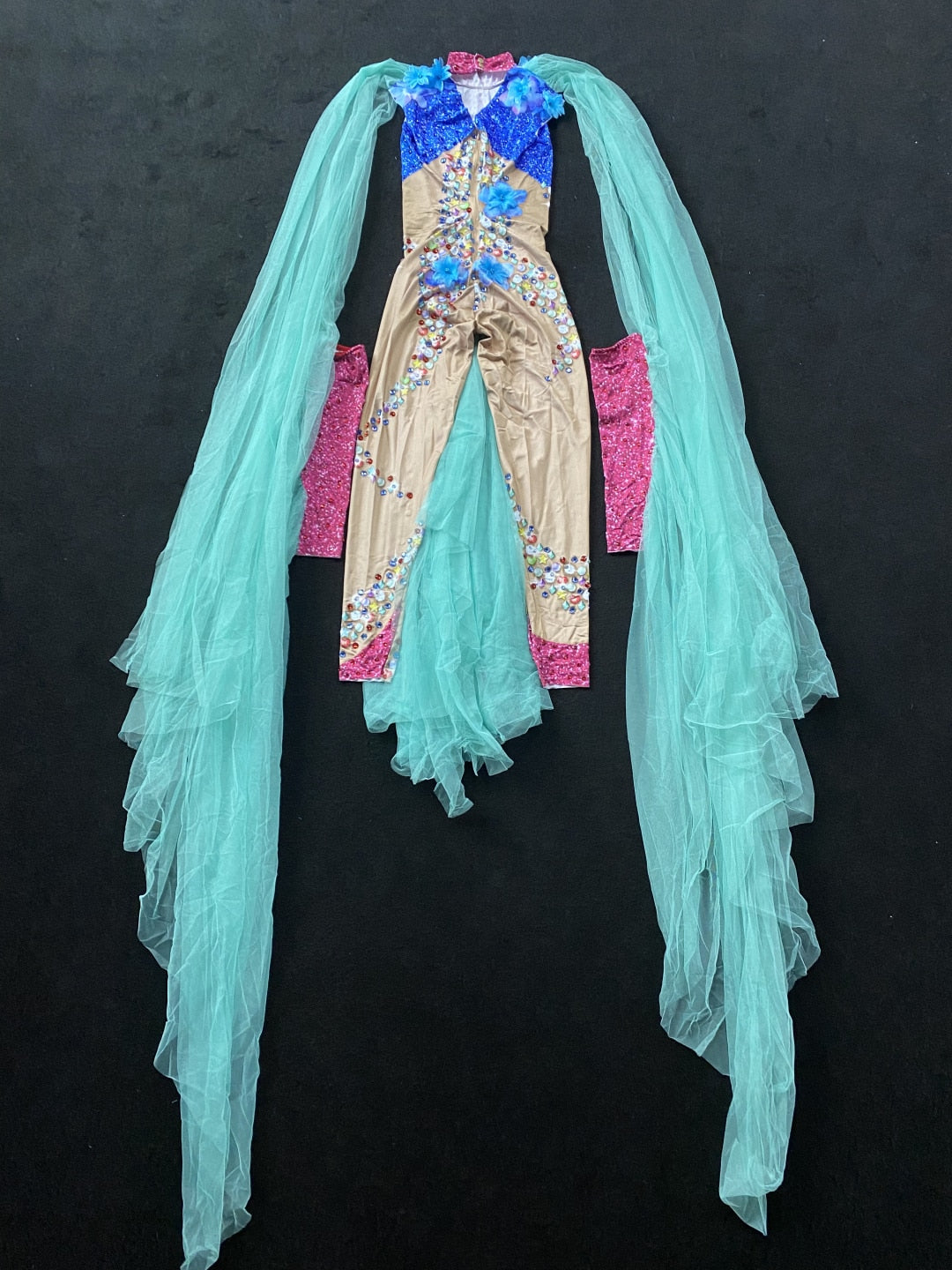 Mermaid Sheer Blue Flower Jumpsuit