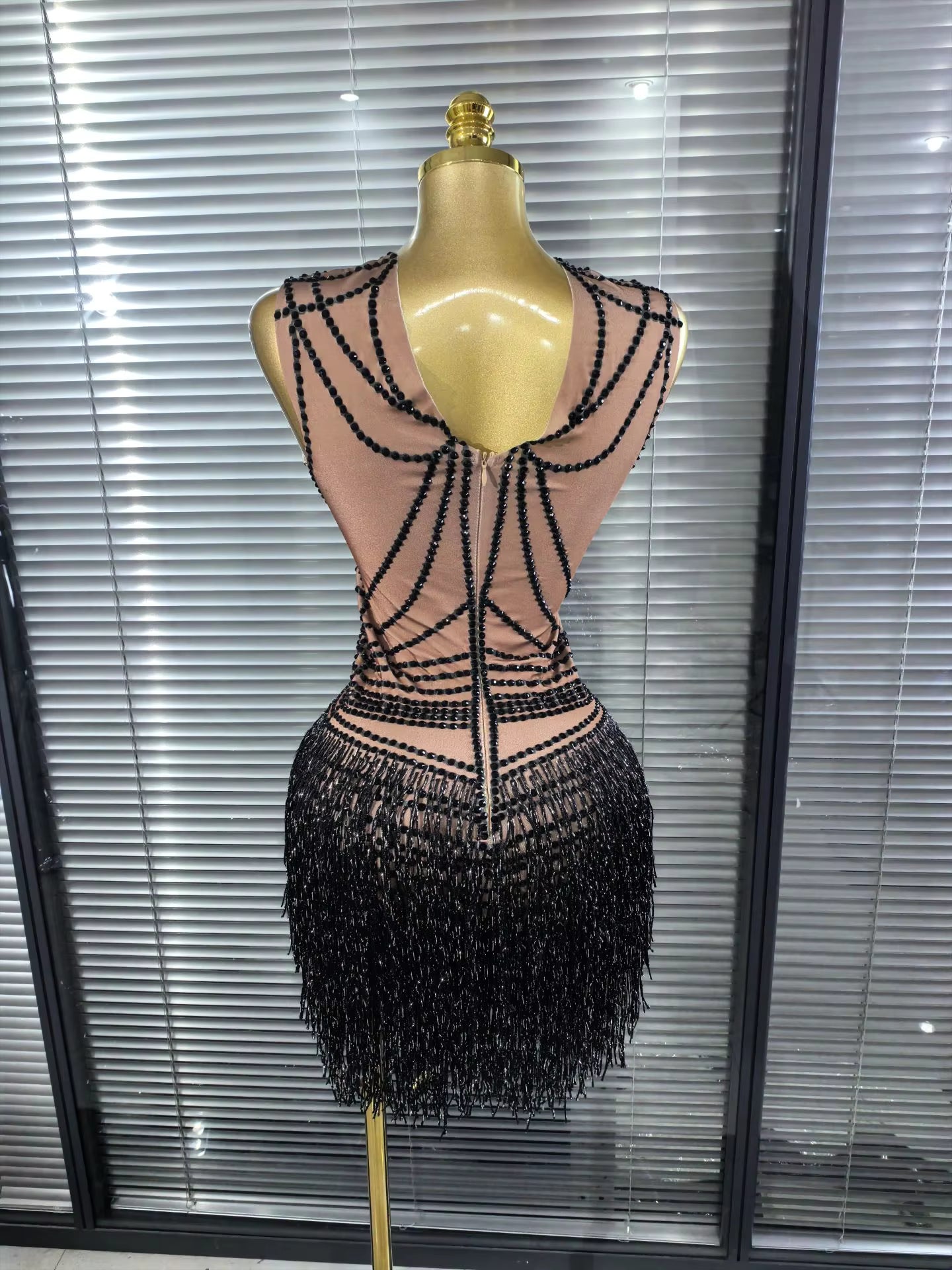 Black Fringe Sequince Drag Queen Lyrical Costume