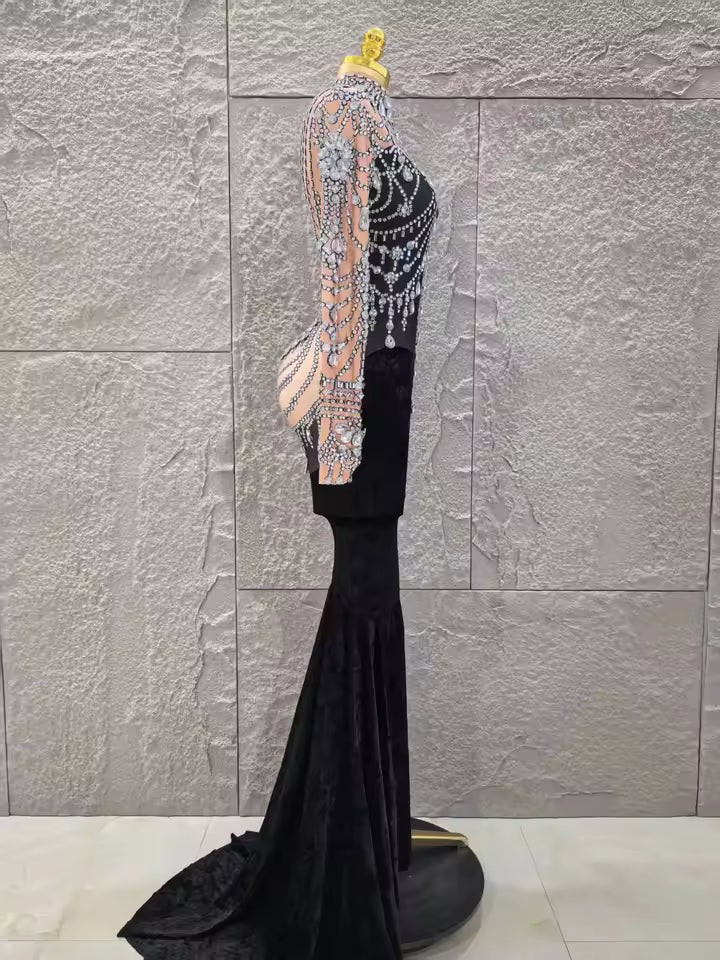 Velvet Black Rhinestone Dress