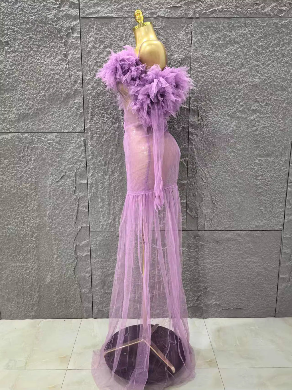 Sheer Neon Dress With Gloves
