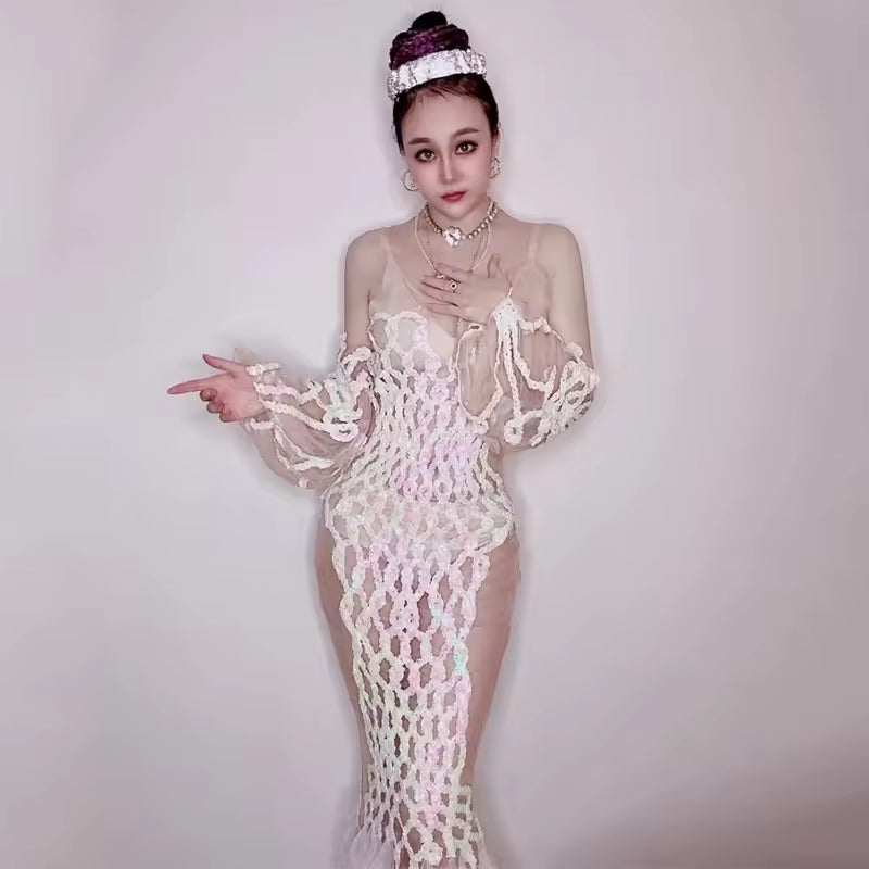 White Sequence Dress