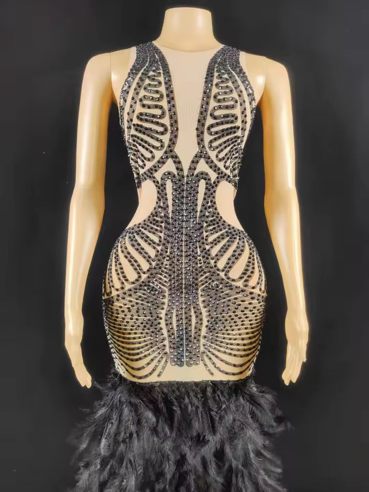 Black Rhinestone Goth Dress