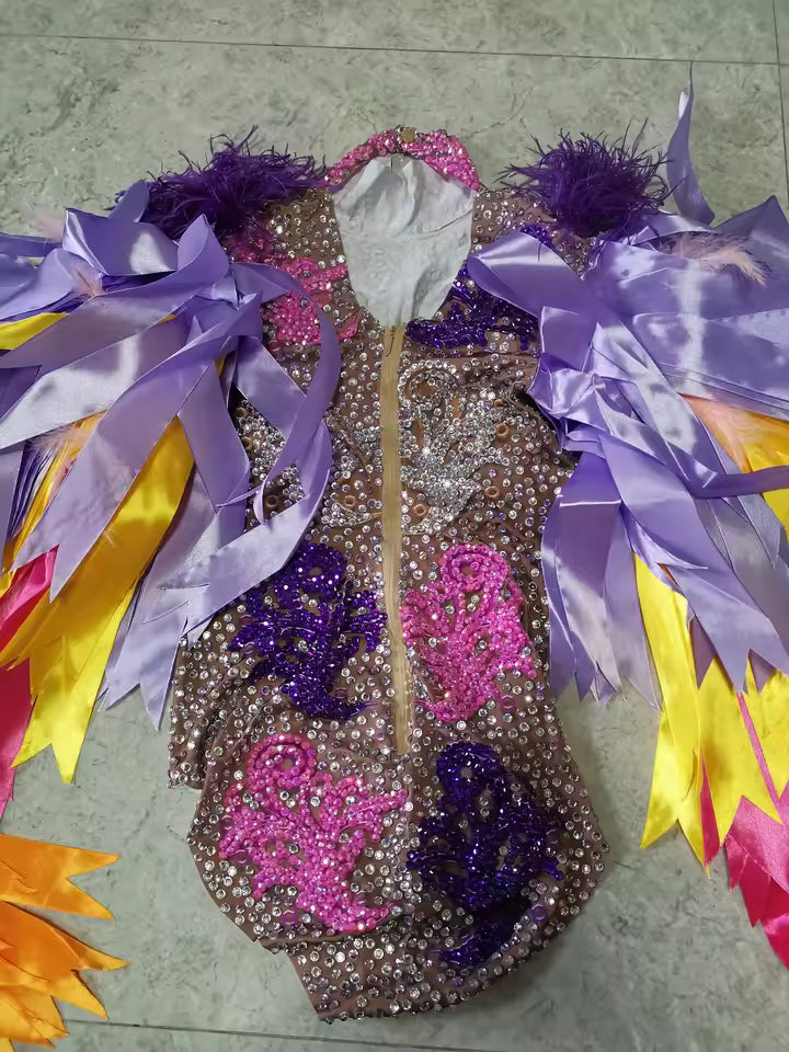 Diamond Monokini Feather Fur Costume