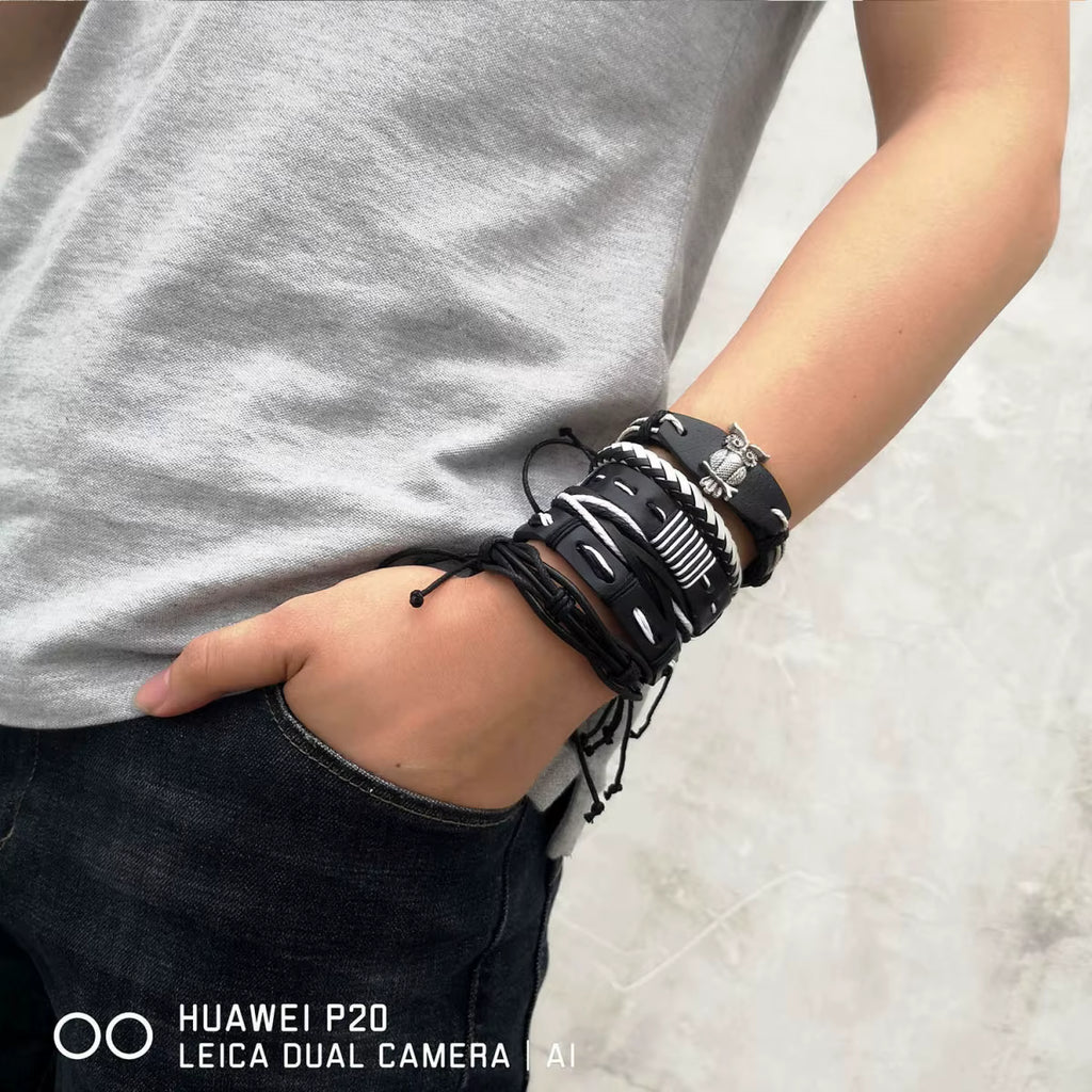 6PC Faux Leather Bracelet Set