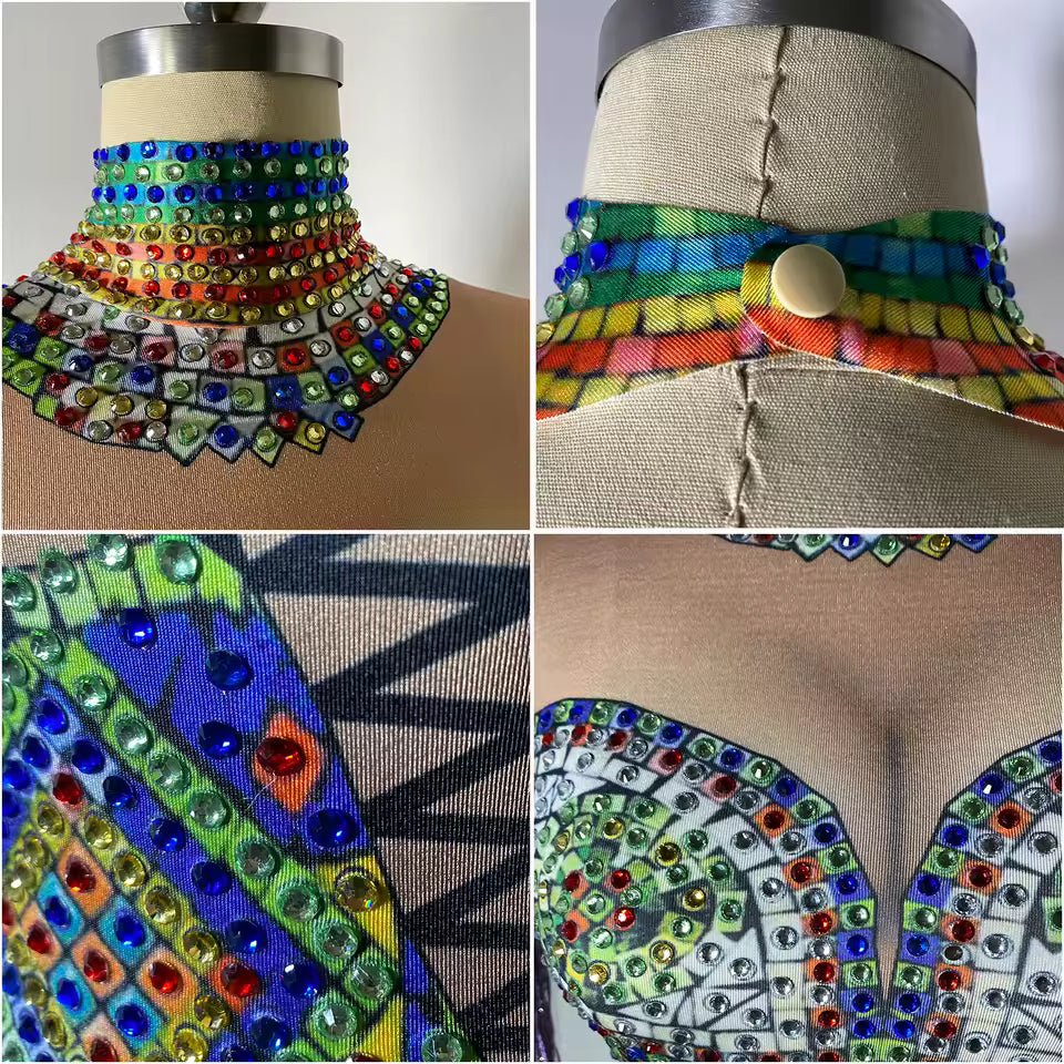 Diamond Rainbow Monokini Fringe Costume