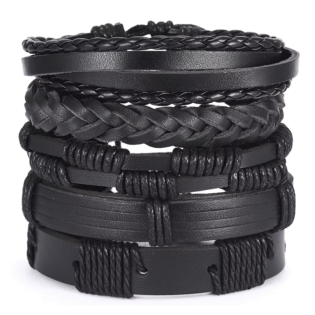 Black Woven Bracelet 6pc Set