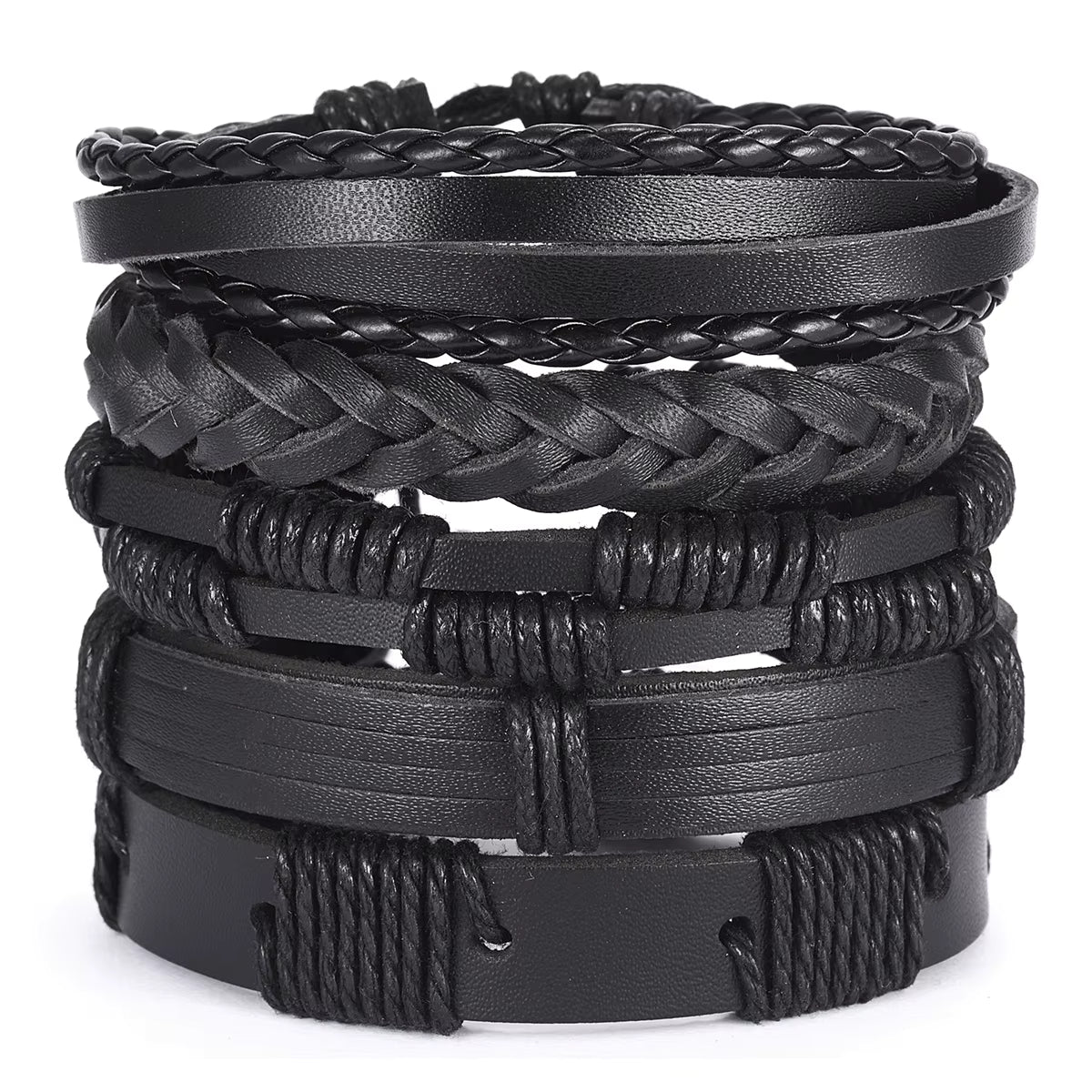 Black Woven Bracelet 6pc Set