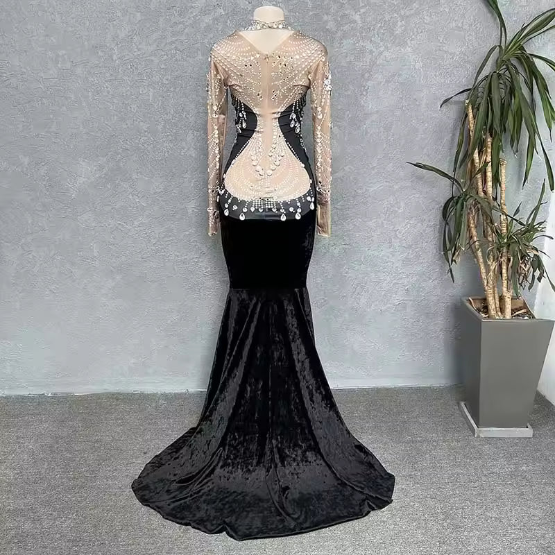 Velvet Black Rhinestone Dress