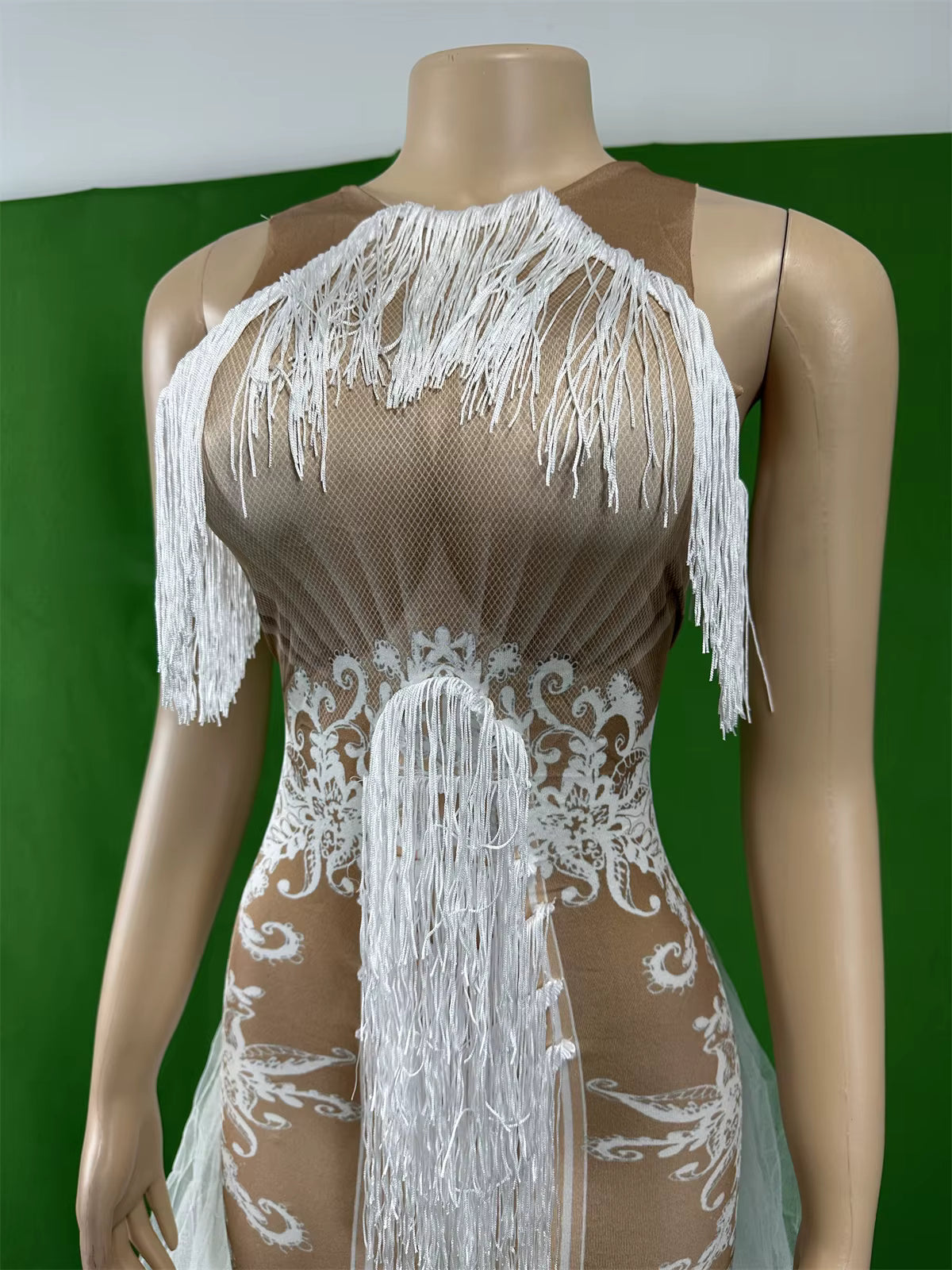 Sheer White Train Drag Queen Dress