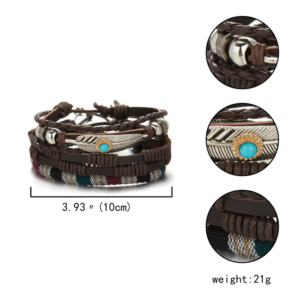 Boho Leather Bracelet Set 3pc
