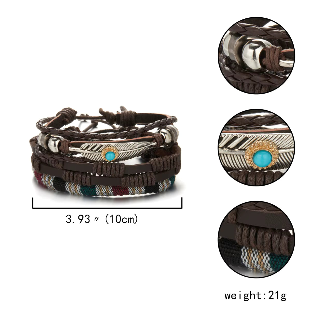 Boho Leather Bracelet Set 3pc