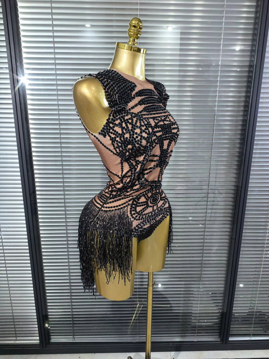 Black Fringe Sequince Drag Queen Lyrical Costume