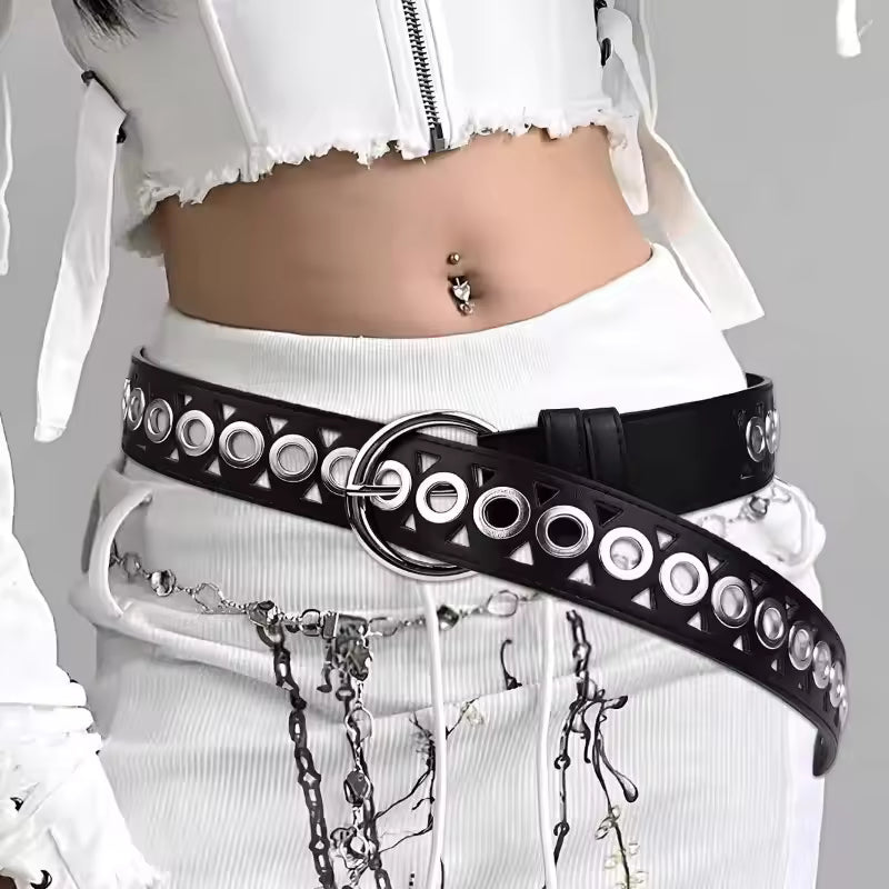 Grommet Black Long Belt