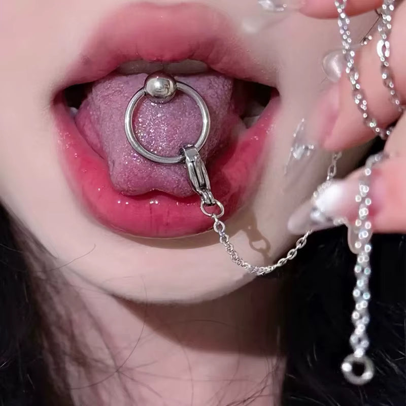 Lip Horseshoe Tongue Ring Chain