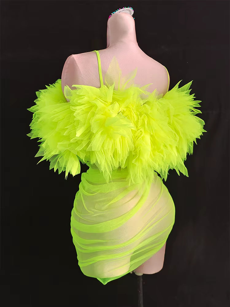 Sheer Neon Dress With Gloves