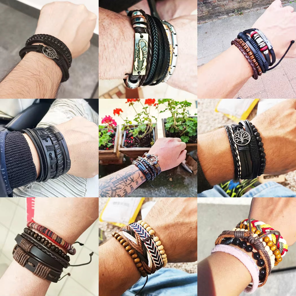 Tree Leather Bracelet Set
