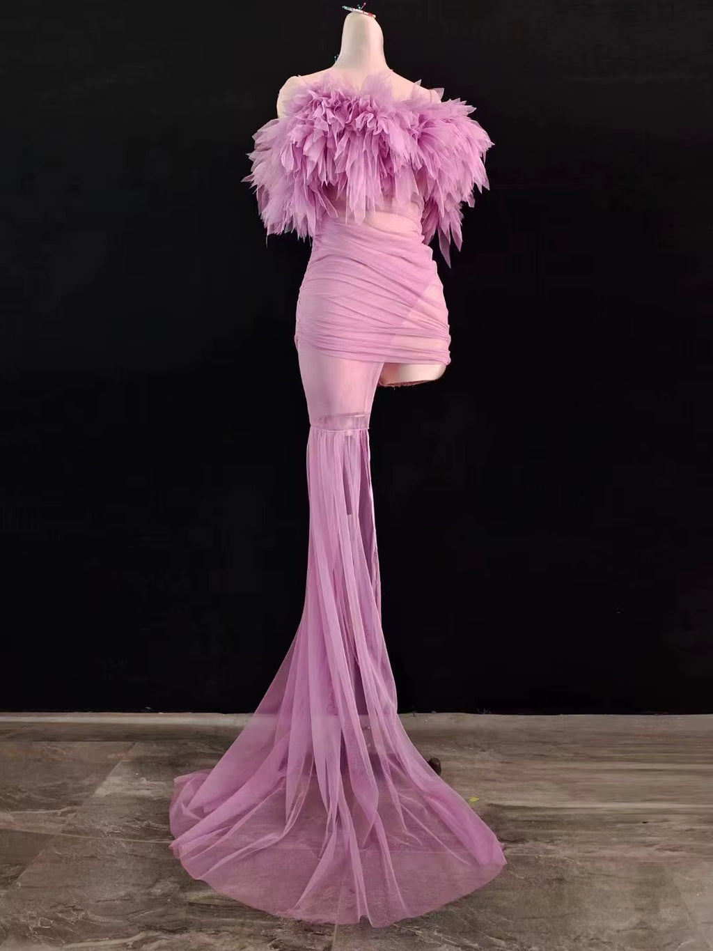 Sheer Neon Dress With Gloves
