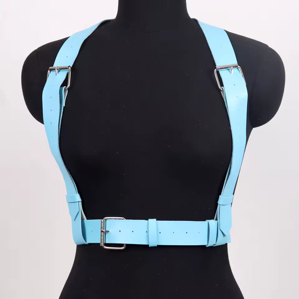 Blue Leather Suspenders