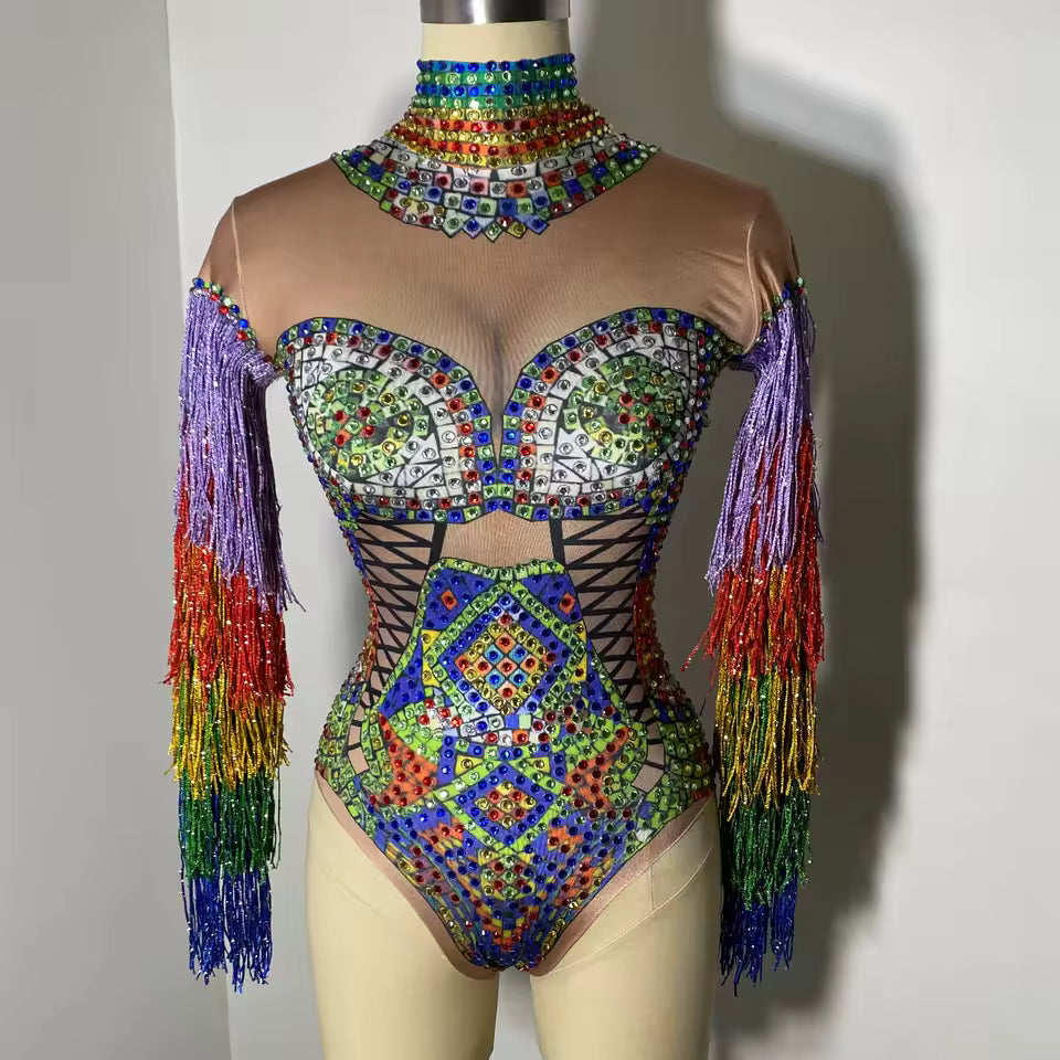Diamond Rainbow Monokini Fringe Costume