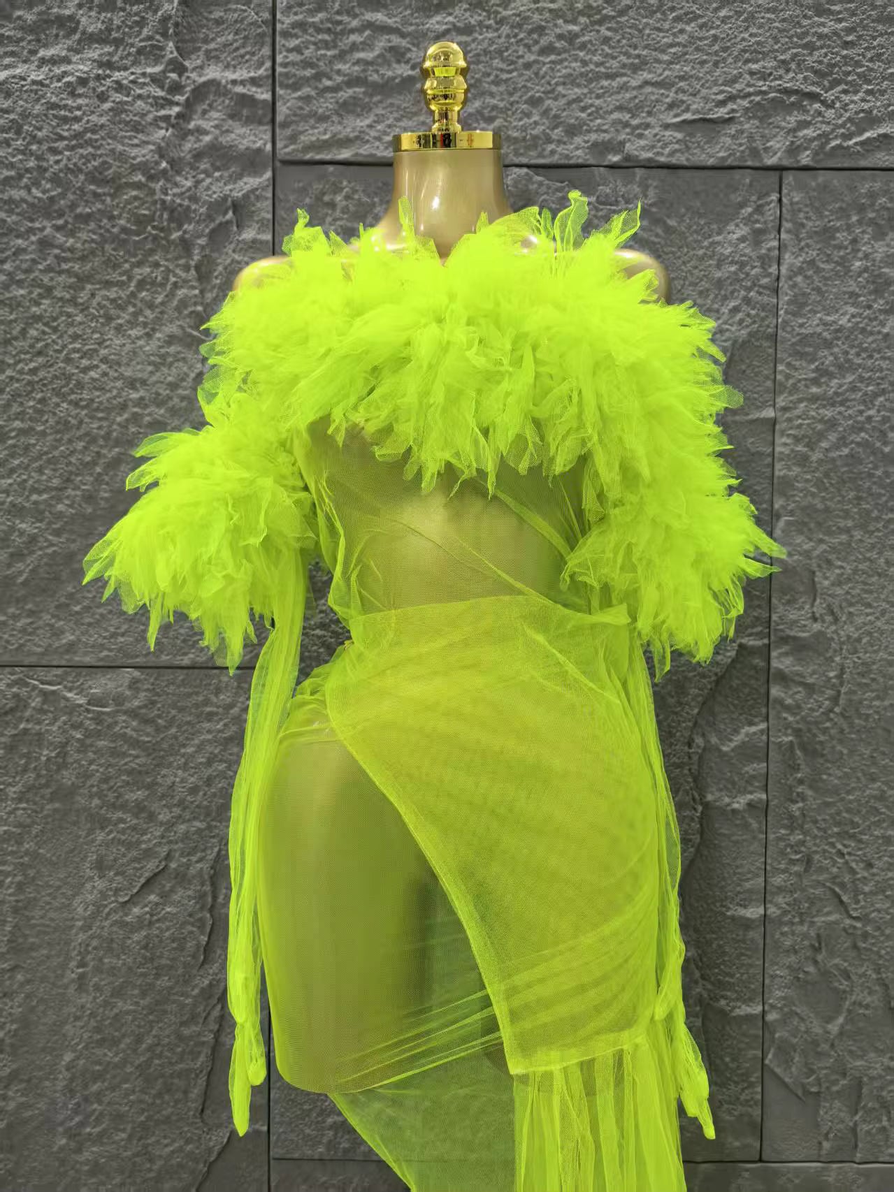 Sheer Neon Dress With Gloves