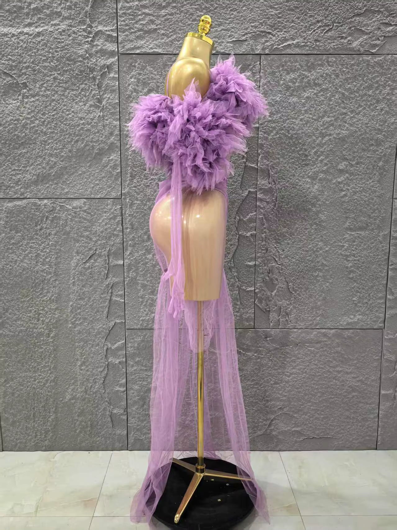 Sheer Neon Dress With Gloves