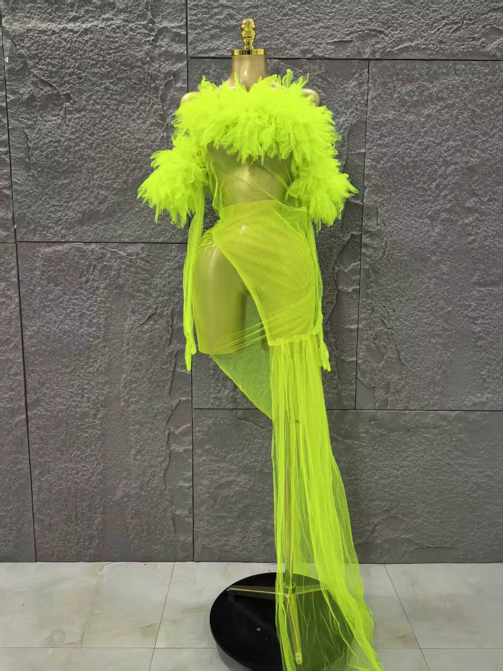 Sheer Neon Dress With Gloves