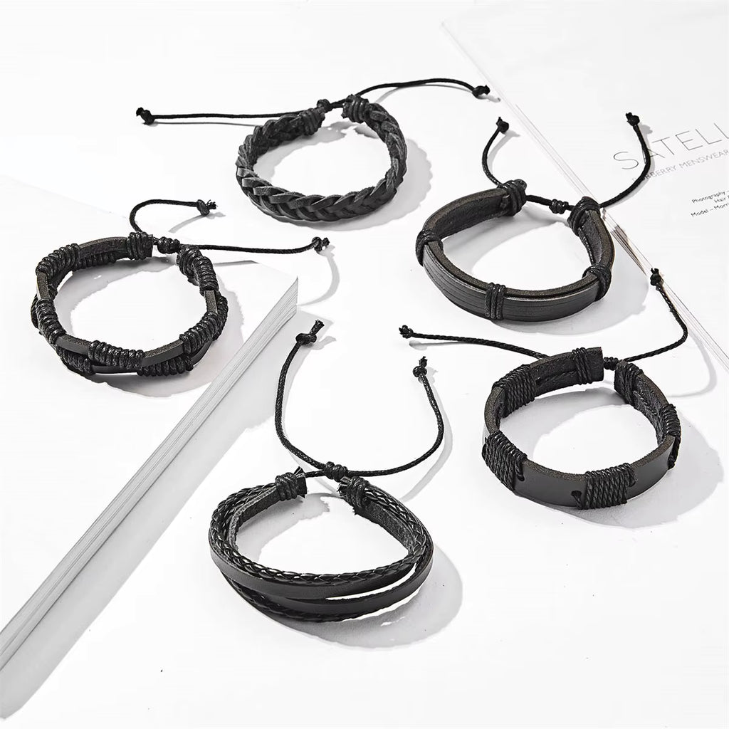 Black Woven Bracelet 6pc Set