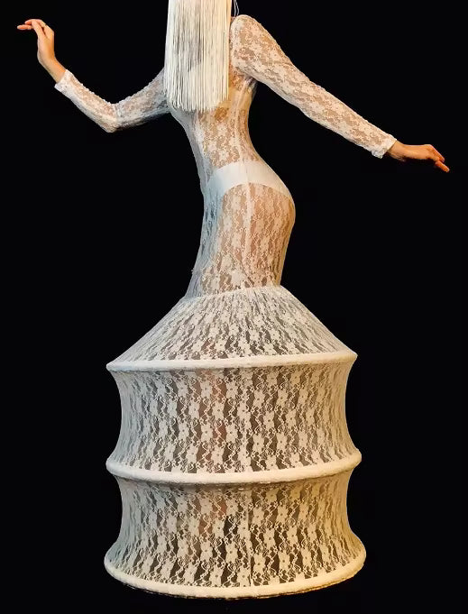 White Lace fringe Mask Dress