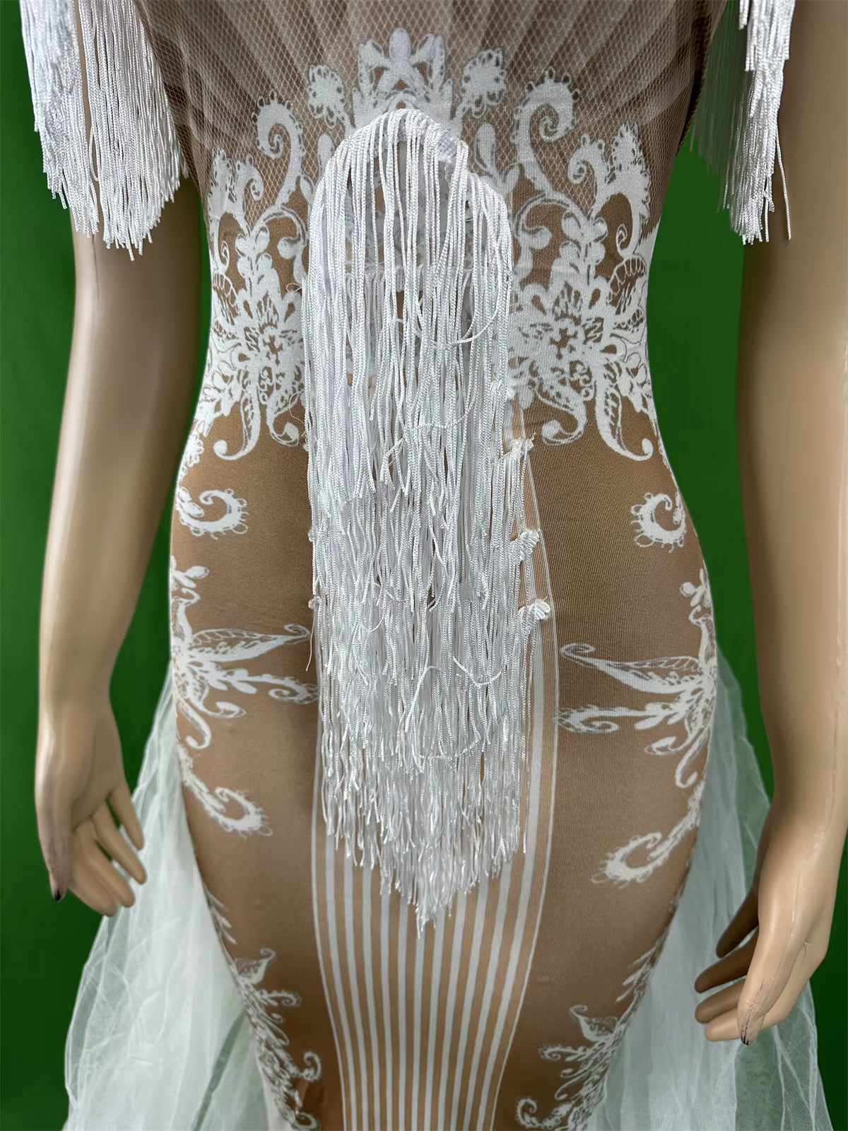 Sheer White Train Drag Queen Dress