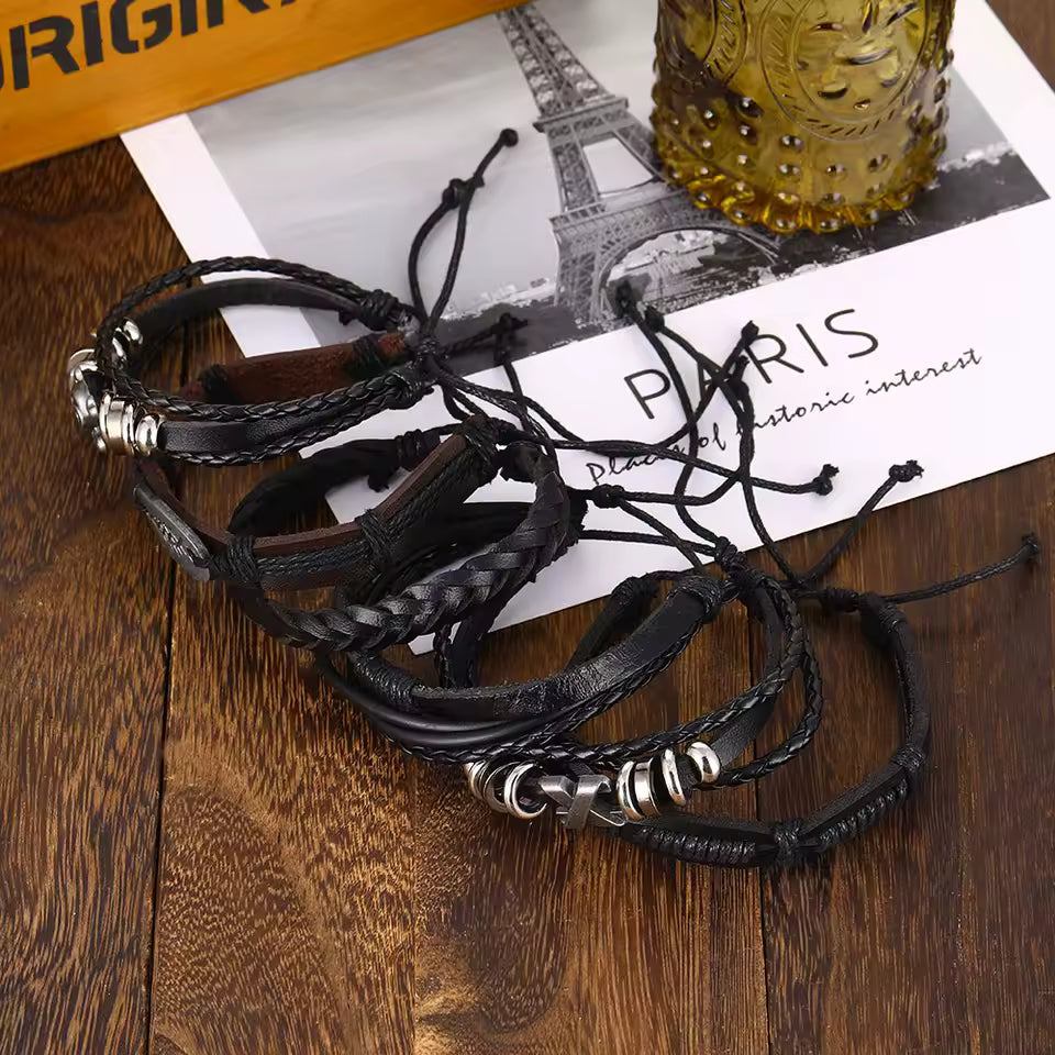 Gothic Punk Rock Leather Bracelet Set