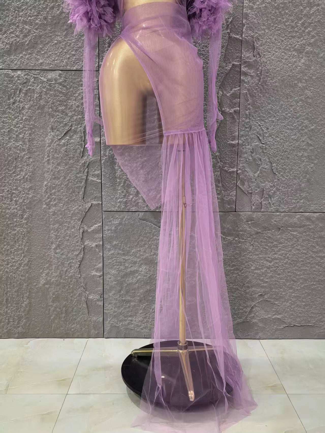 Sheer Neon Dress With Gloves