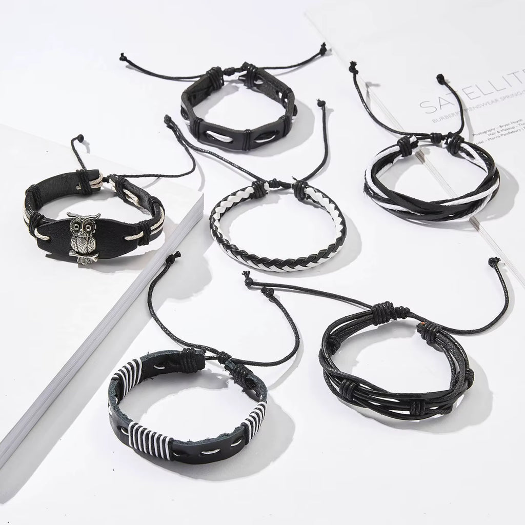 6PC Faux Leather Bracelet Set