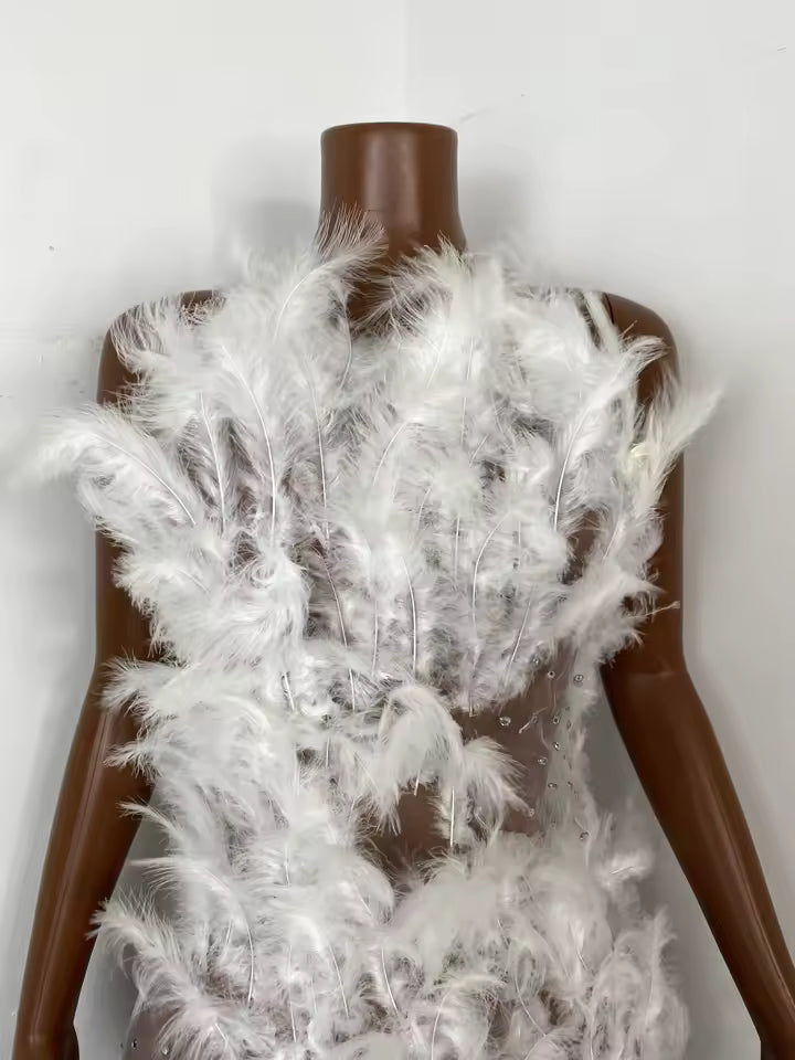 Drag Queen White Feather Dress