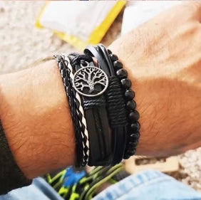 Tree Leather Bracelet Set