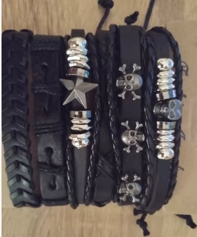 Gothic Punk Rock Leather Bracelet Set