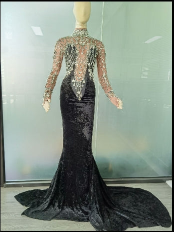 Velvet Black Rhinestone Dress