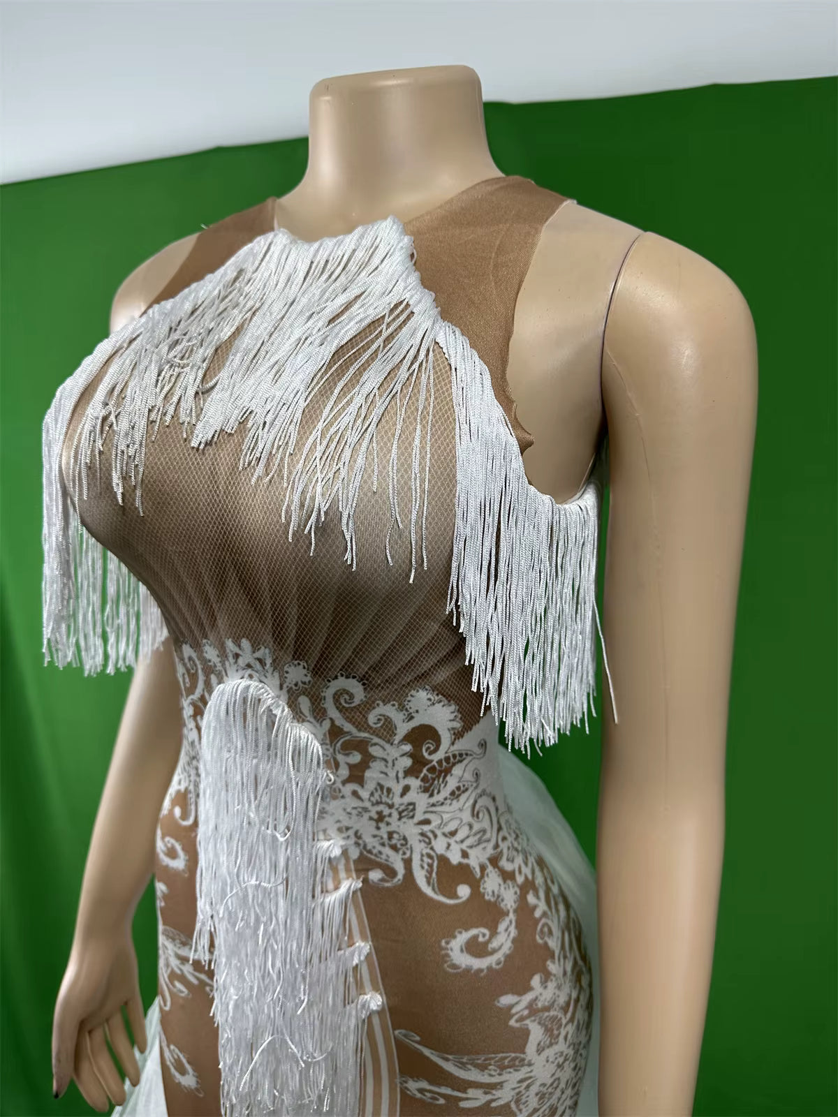 Sheer White Train Drag Queen Dress
