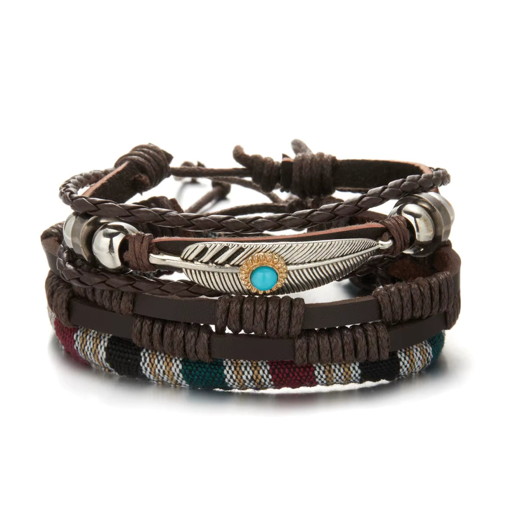 Boho Leather Bracelet Set 3pc
