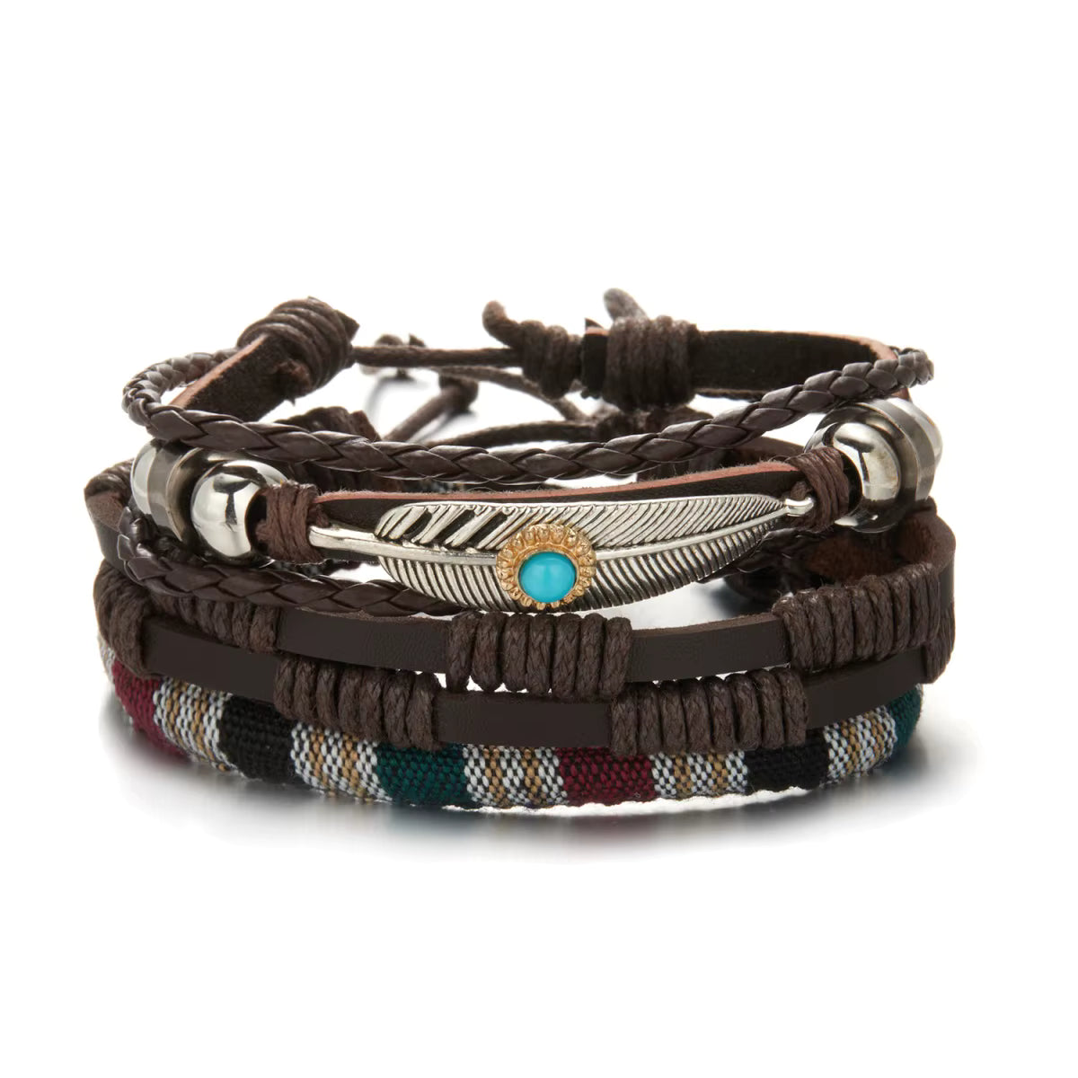 Boho Leather Bracelet Set 3pc