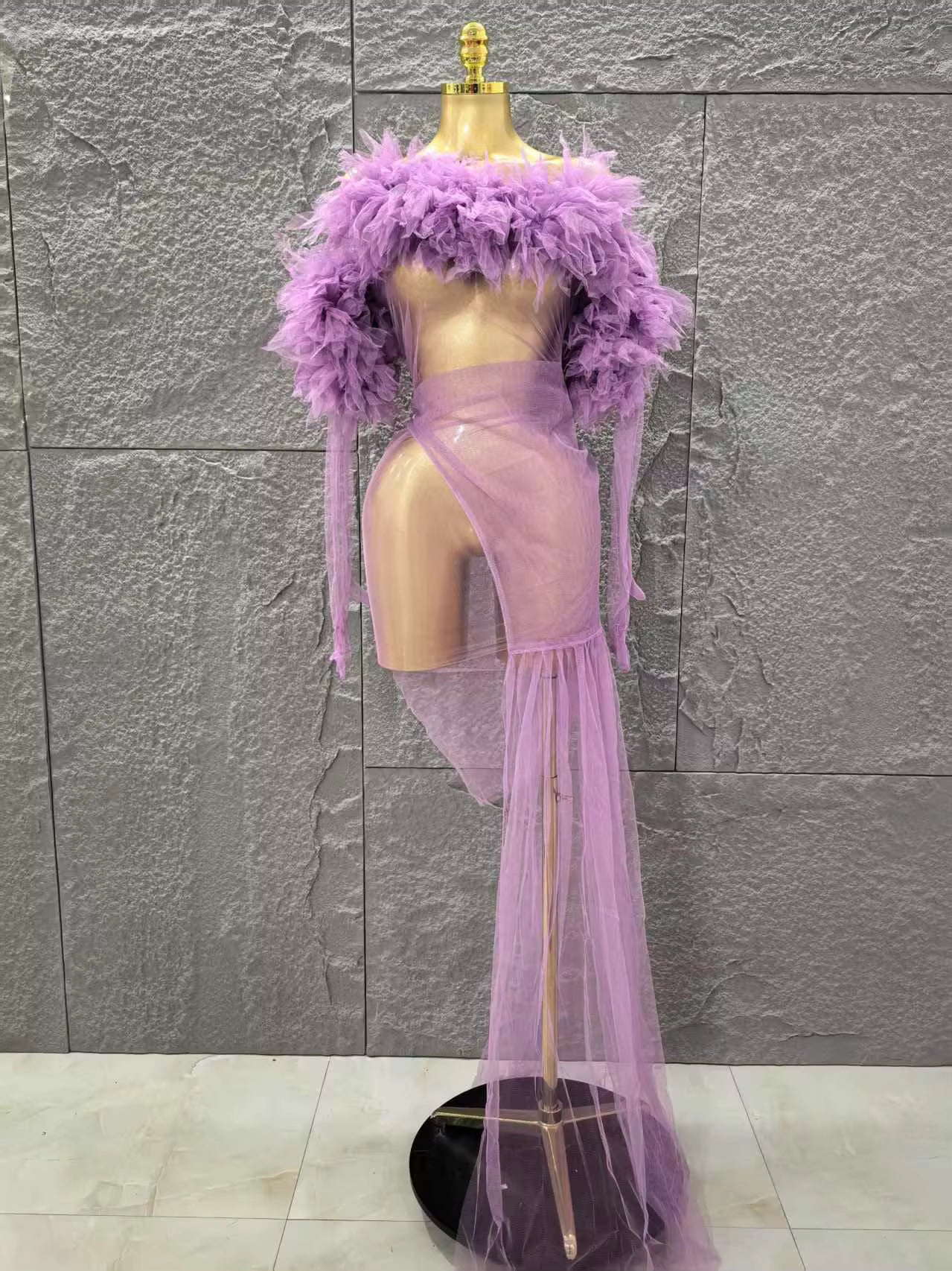 Sheer Neon Dress With Gloves