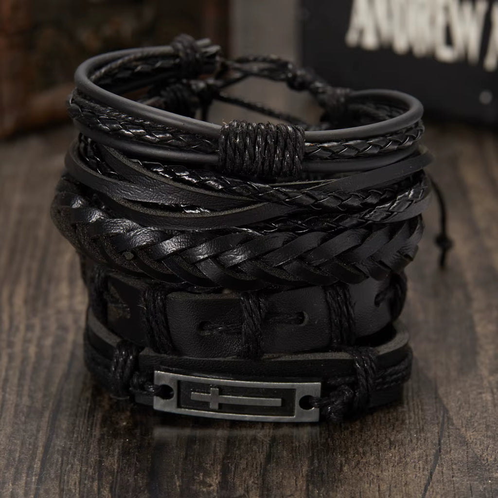 Cross Black Bracelet Set