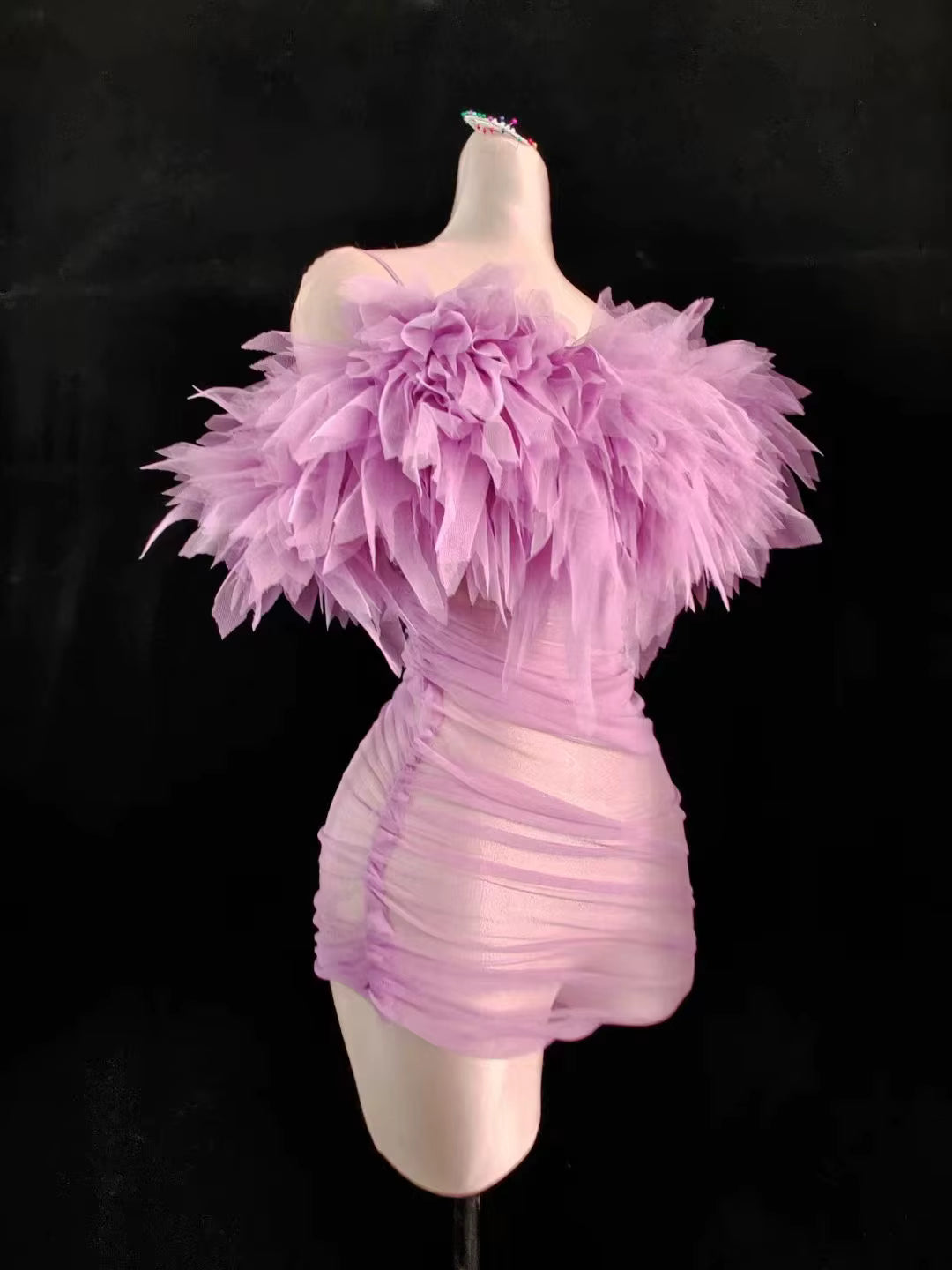 Sheer Neon Dress With Gloves