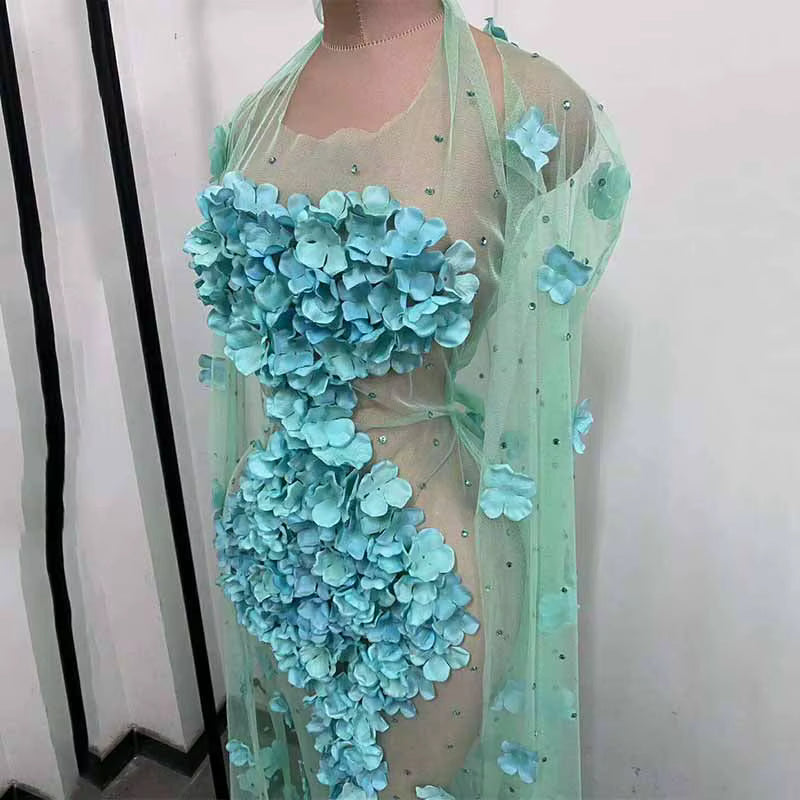 Blue Floral Cap Lace Dress