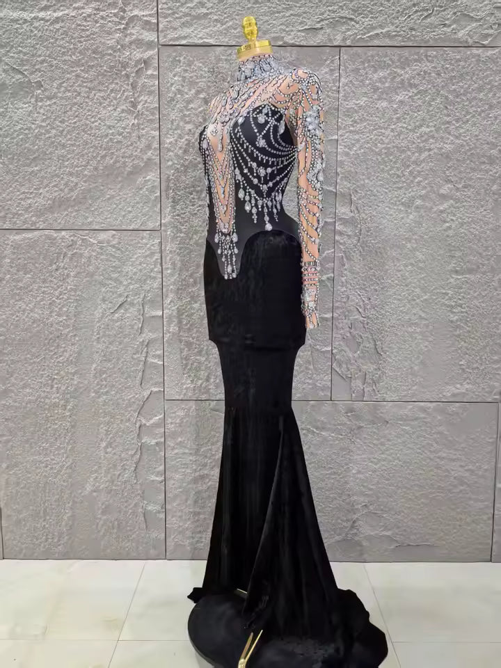 Velvet Black Rhinestone Dress