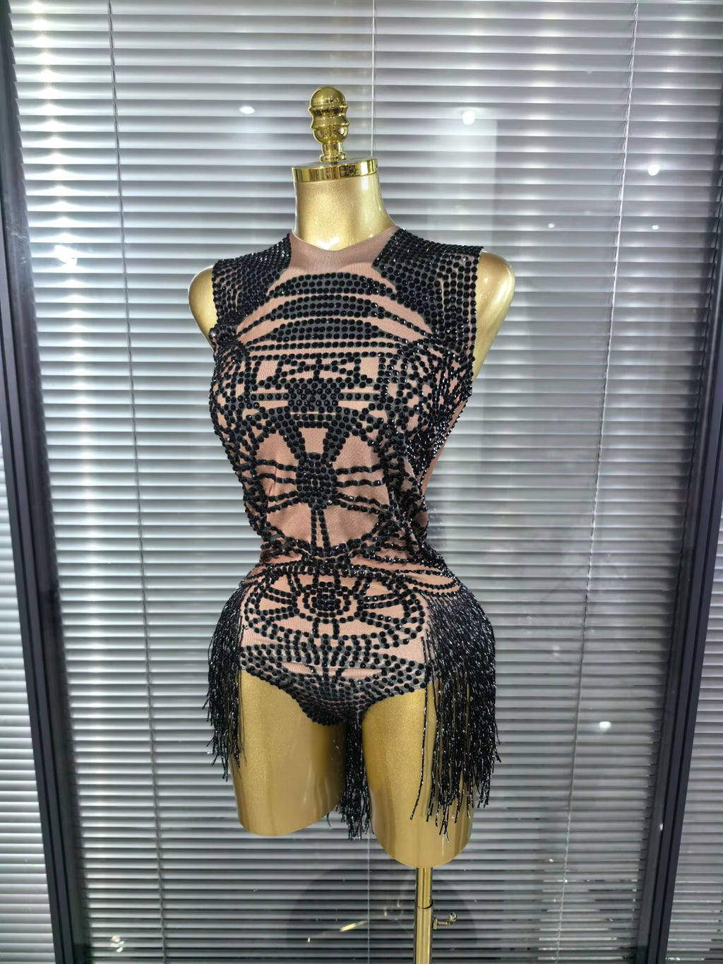 Black Fringe Sequince Drag Queen Lyrical Costume