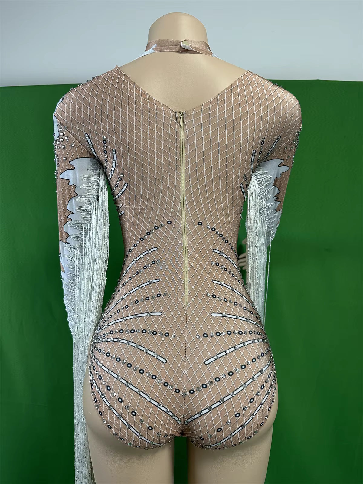 White Fringe Sequince Drag Queen Lyrical Costume
