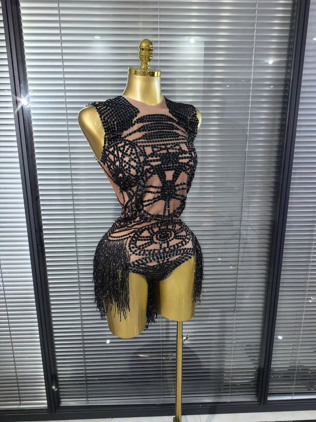Black Fringe Sequince Drag Queen Lyrical Costume