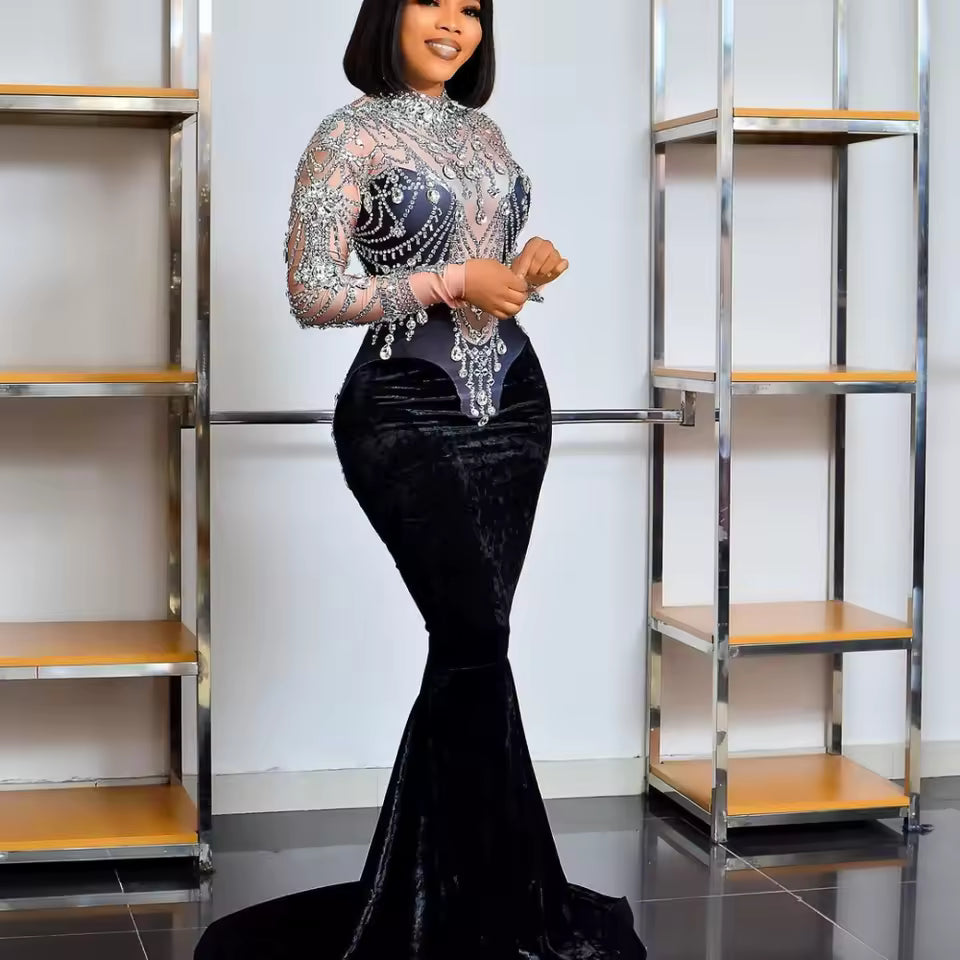 Velvet Black Rhinestone Dress