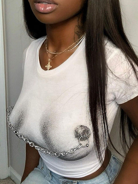 Pierced Chain Cropped Tee