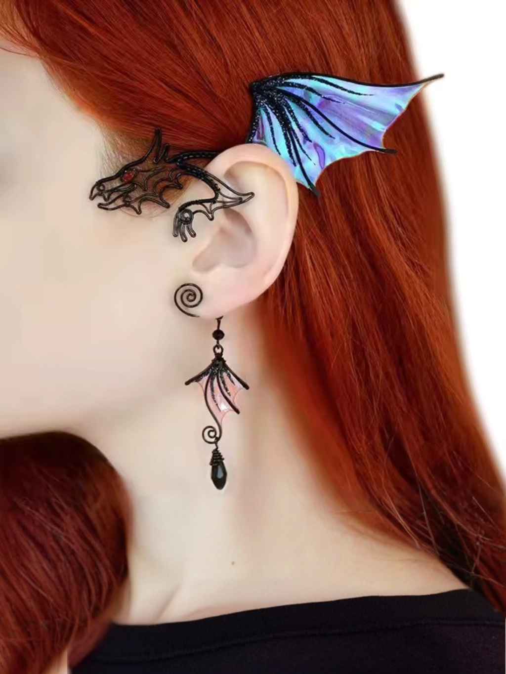 Black Gothic Dragon Ear Cuff